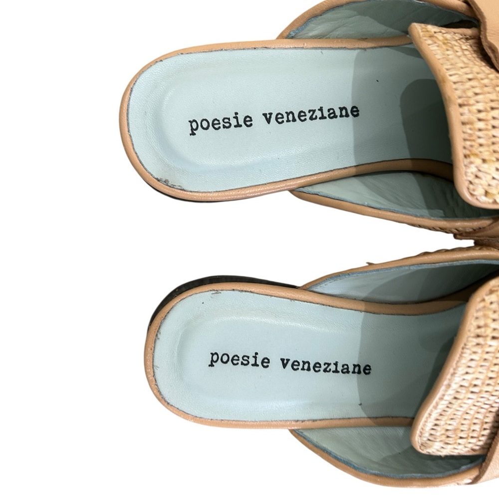 poesie veneziane tan Woven Mules Bamboo gold horsebit buckle leather sole EU38 - Picture 6 of 9